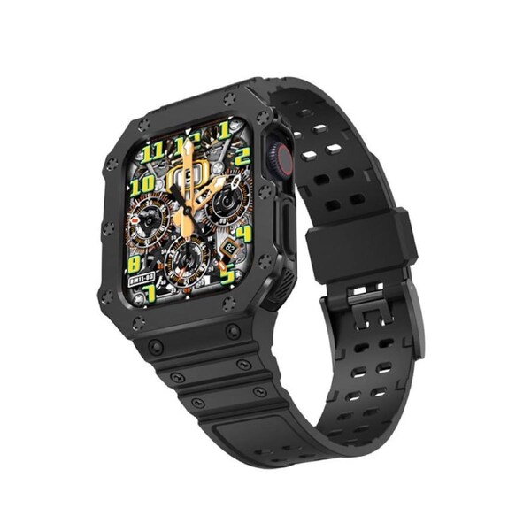 Nevenka Sport Rugged Watchbands with Bumper Case Compatible for Apple Watch-All Black 44mm