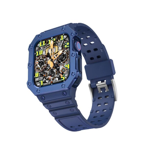 Nevenka Sport Rugged Watchbands with Bumper Case Compatible for Apple Watch-All Blue 44mm
