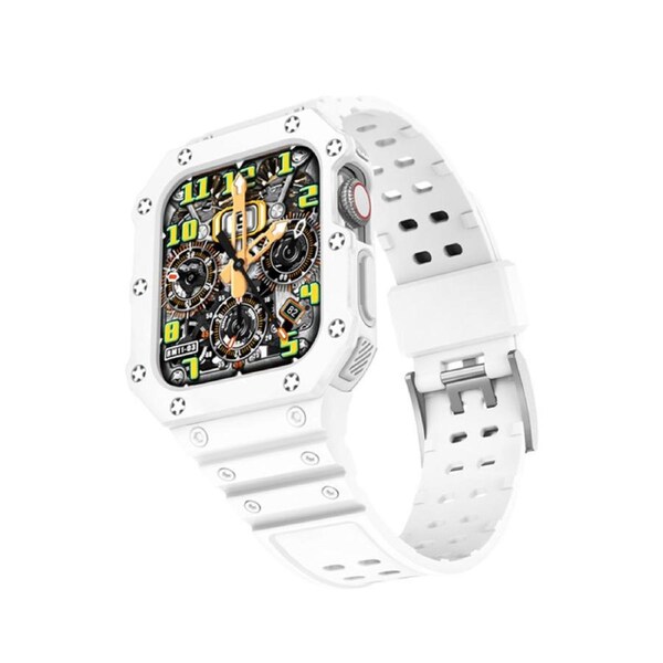 Nevenka Sport Rugged Watchbands with Bumper Case Compatible for Apple Watch-All White 40mm