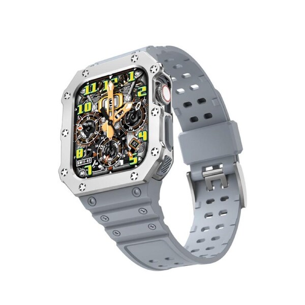Nevenka Sport Rugged Watchbands with Bumper Case Compatible for Apple Watch-Silver Grey 40mm