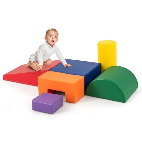 Costway 6PCS Foam Climbing Blocks w/PU Cover Indoor Climb & Crawl Activity Playset Soft Climber Structure