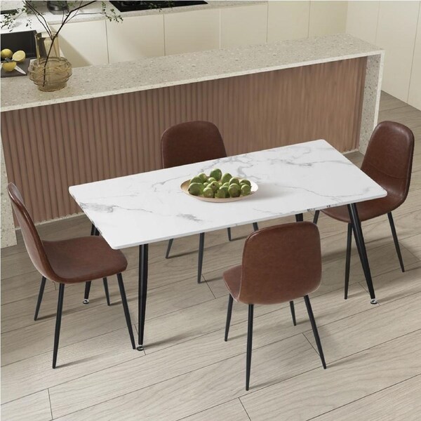 Oikiture 120cm Rectangle Dining Table with 4PCS Dining Chairs PU Brown