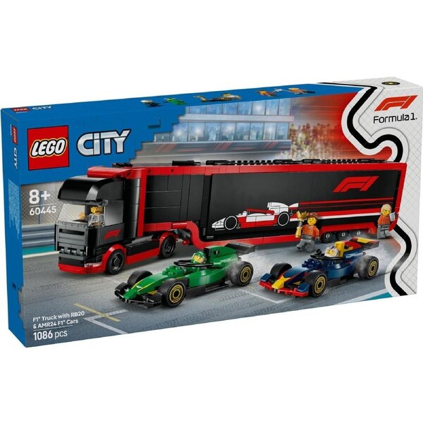 LEGO City F1 Truck with RB20 & AMR24 F1 Cars 60445