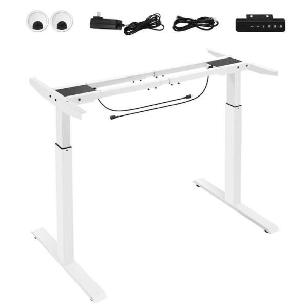 Stand Up Desk Frame Electric Sit and Standup Table Legs Base Adjustable Heavy Duty Standing Rising Underframe Dual Motor Carbon Steel White