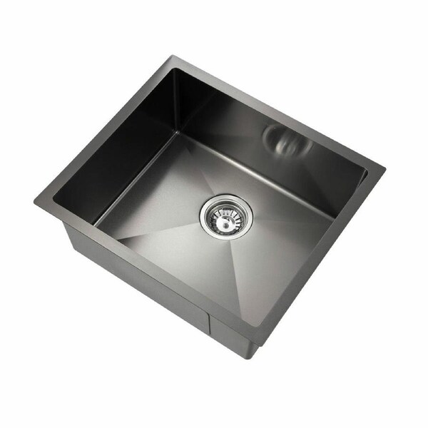 Black Kitchen Sink Stainless Steel Basin Laundry Drop In Undermount Flush Single Bowl Bar Workstation Rectangle Handmade 304 Waste Drainer 51x45x21cm