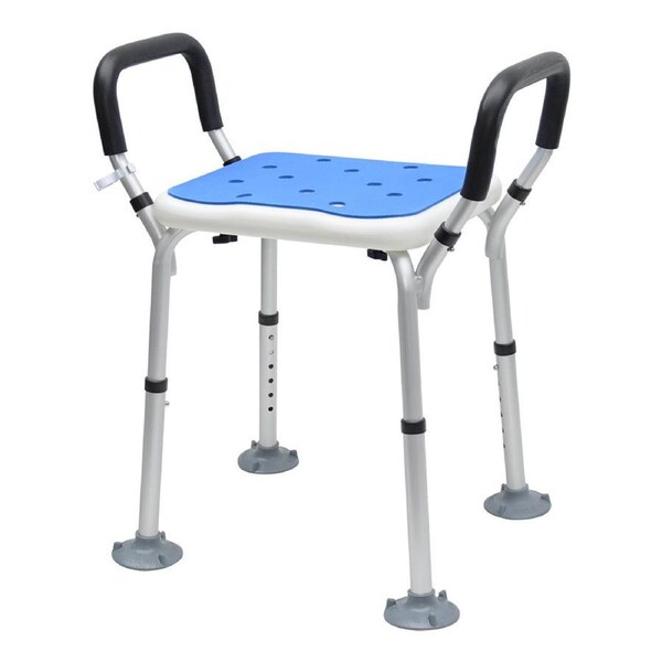 Portable Shower Chair Non-Slip Bench Tub Seat 57-70cm Height Adjustable Stool Max Load 125kg with Removable Arms for Adults Elderly Disabled Safety