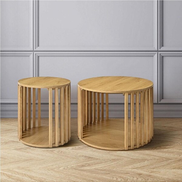 Furb Coffee Table Set Modern Slatted Wooden Coffee Table Side Table End Table for Living Room