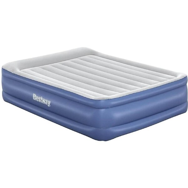 Bestway Queen Air Mattress with AC Pump, Inflatable Bed for Camping, Indoor/Outdoor Use, Includes Carry Bag, Pillow, Flocked Surface