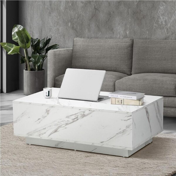 Oikiture Coffee Table Side Tables Sofa Cafe Desk Marble Effect Wooden White