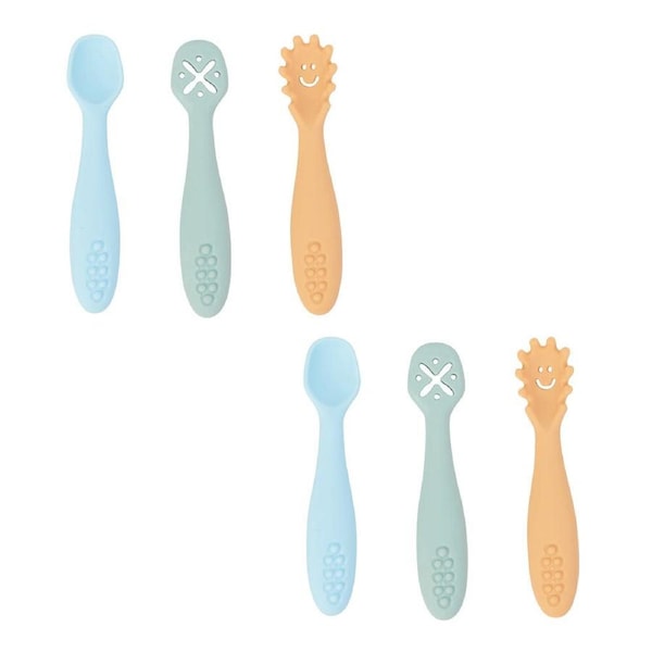 2x 3pc Annabel Trends Silicone Baby Feeding Mini Spoons Cutlery Set Seaside