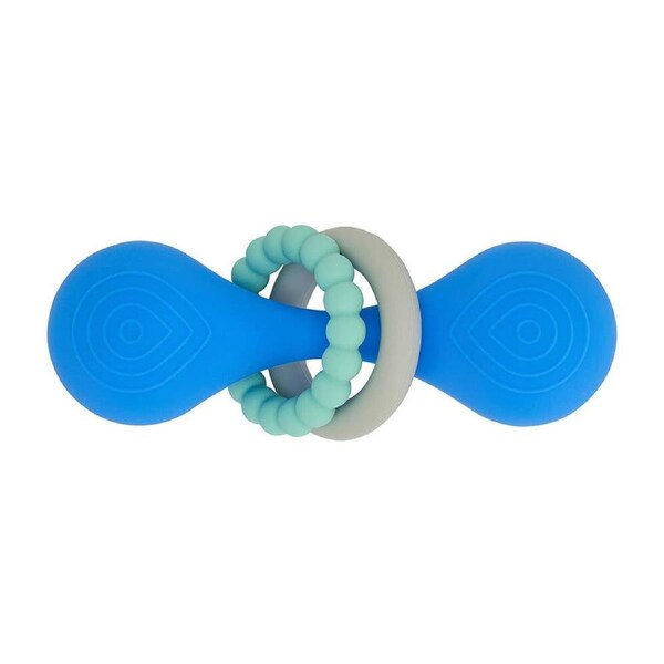 Annabel Trends Silicone Dumbbell Rattle Baby/Infant Teether Chew Toy Blue