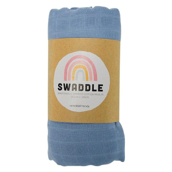 Annabel Trends Muslin Swaddle Baby Sleeping Wrap/Blanket 120x120cm Blue