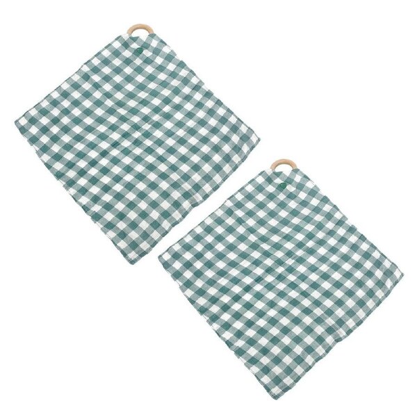 2PK Annabel Trends Muslin Security Blanket Baby Blankie 32x32cm Gingham Olive