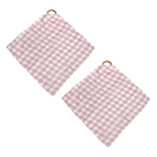 2PK Annabel Trends Muslin Security Blanket Baby Blankie 32cm Gingham Pink Clay