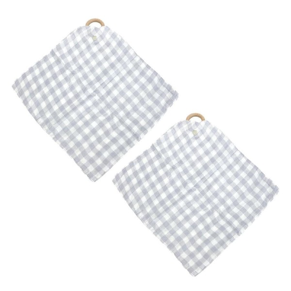2PK Annabel Trends Muslin Security Blanket Baby Blankie 32cm Gingham Cool Grey