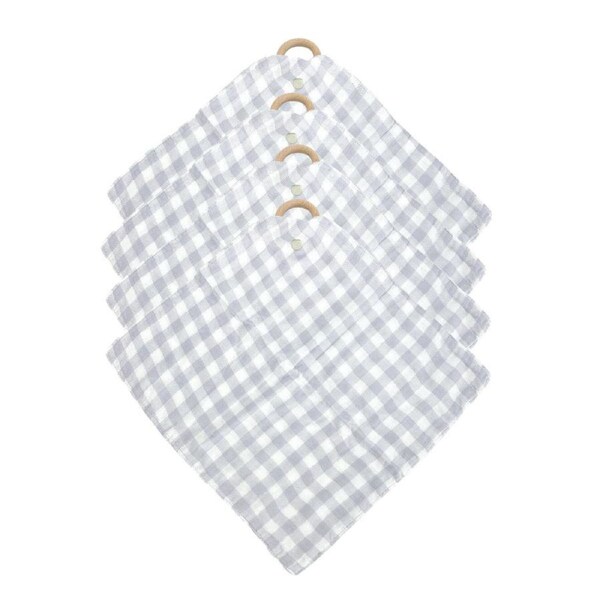 4PK Annabel Trends Muslin Security Blanket Baby Blankie 32cm Gingham Cool Grey