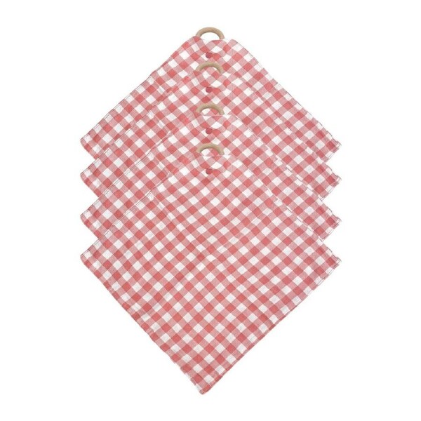 4PK Annabel Trends Muslin Security Blanket Baby Blankie 32x32cm Gingham Rhubarb