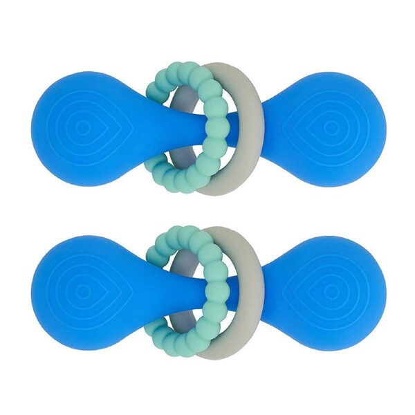 2PK Annabel Trends Silicone Dumbbell Rattle Baby/Infant Teether Chew Toy Blue