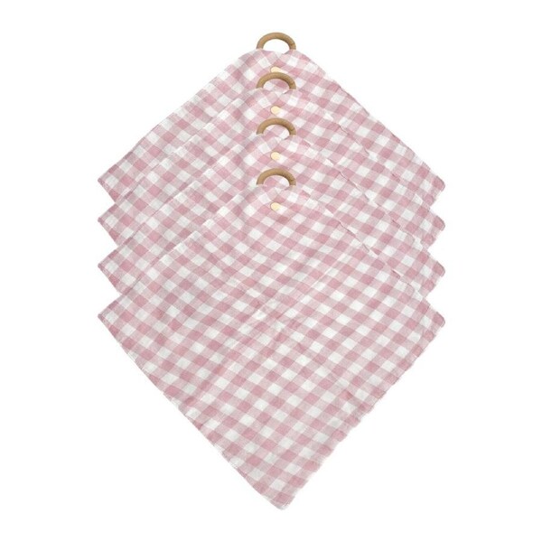 4PK Annabel Trends Muslin Security Blanket Baby Blankie 32cm Gingham Pink Clay