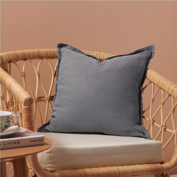 Natural Home Ardenne Washed French Linen Cushion With Oxford Edge Birch Grey 50x50cm