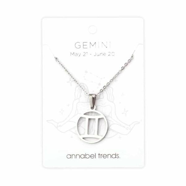Annabel Trends Stainless Steel Pendant Zodiac Gemini Unisex Accessory Silver