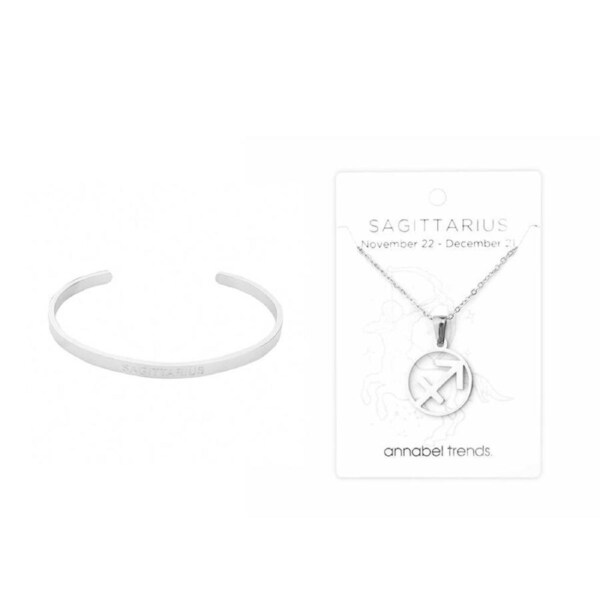 2pc Annabel Trends Stainless Steel Cuff Bangle & Pendant Zodiac Sagittarius