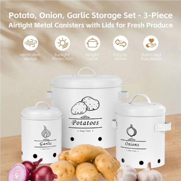 3 Pcs Galvanised Iron Fruit Vegetable Storage Tins