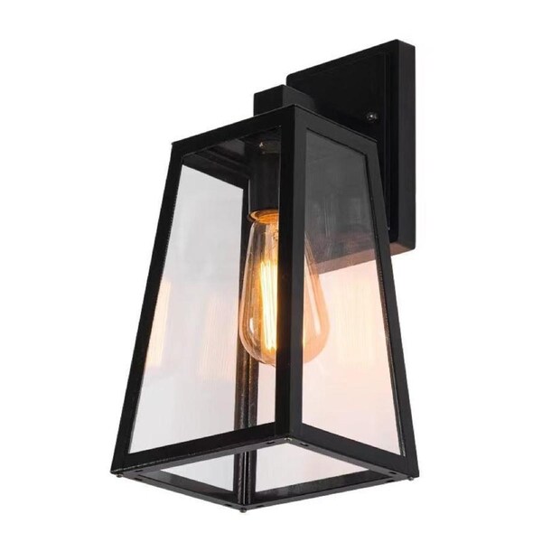 BAMDECOR A8094 2x Outdoor Wall Light Porch Yard Tempered Glass Lantern Lamp Black IP44