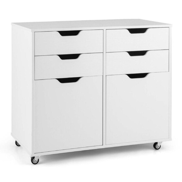 Giantex Wooden Storage Cabinet Rolling Printer Stand w/4 Drawers Home Office White