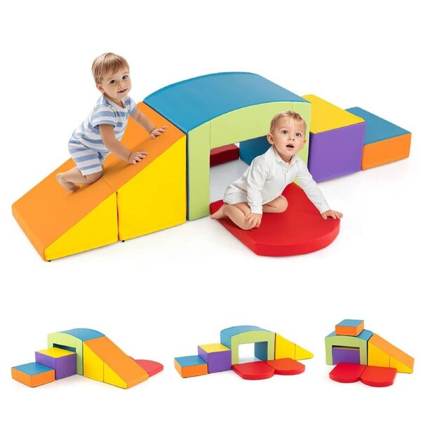 Babyjoy 6PCS Climbing Foam Blocks Climb & Crawl Activity Playset w/Stairs & Ramp Indoor Gym Equipment Colorful