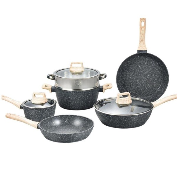 12pcs Nonstick Stone Coated Cookware Set with Frying Pans Steamer and Soup Pots