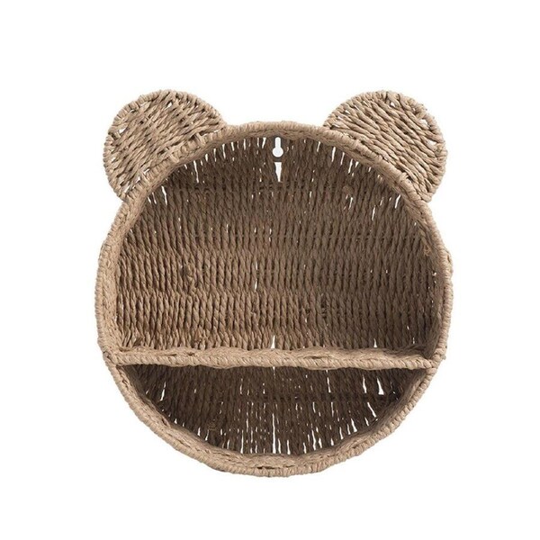 Rattan Storage Basket Wall Mounted Rack Round Plant Display Stand Organizer