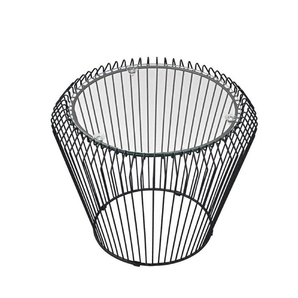 Furb Round Coffee Table Glass Tabletop Metal Frame Outdoor Table Furniture Black