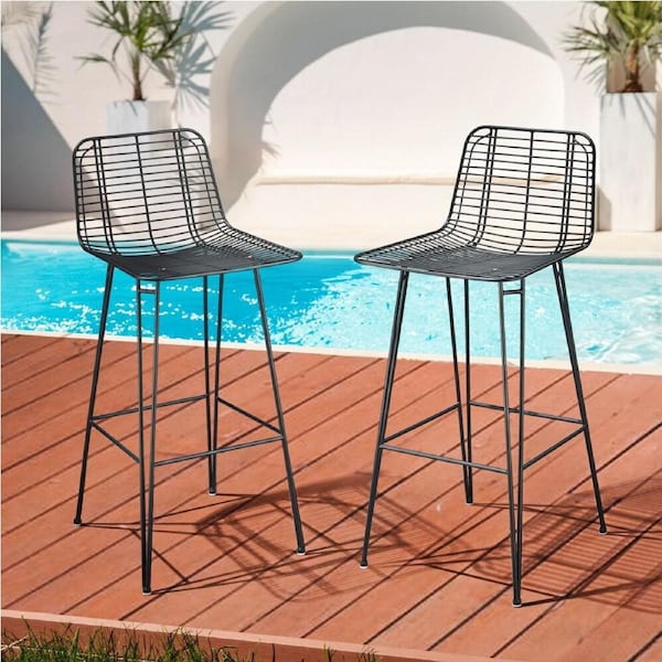Furb Outdoor Bar Stools Set of 2 Metal Kitchen Dining Chairs Patio Bistro Set Black