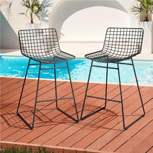 Furb 2PCS Outdoor Bar Stools Metal Kitchen Dining Chairs Patio Bistro Set Black