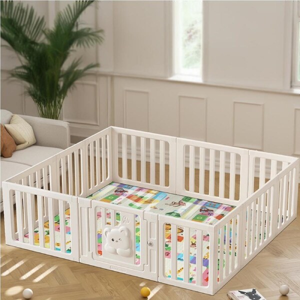 BoPeep 206x186x61cm Baby Playpen with Lock 12-Panel Kids Safety Gate