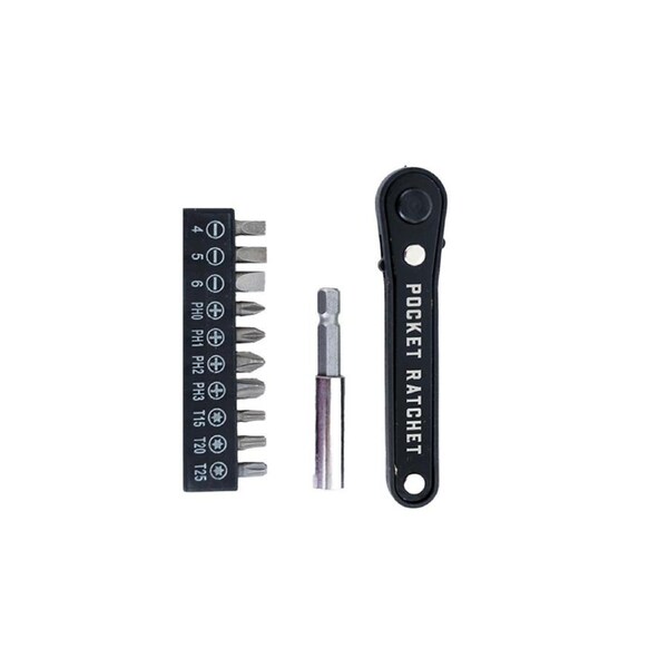 Trixie & Milo S/S Pocket Ratchet w/ 10 Bits/Extender DIY Home Repair Tool Set