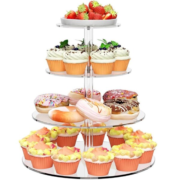 Vivva 4-Tier Round Acrylic Cupcake Display Stand Dessert Tower Pastry Stand for Wedding Birthday