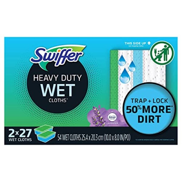 Swiffer Sweeper Heavy Duty Pre-Moistened Wet Cloths, Lavender Scent, 54 Pack