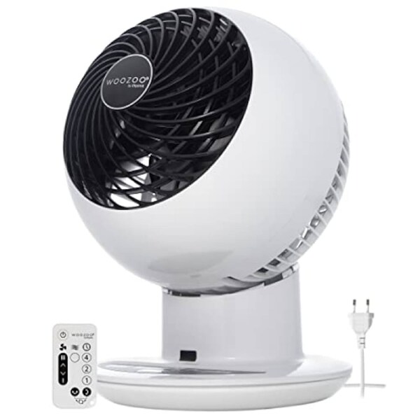 Woozoo Table Fan, 30m, Desk Fan, White, 5 Speeds, Remote Control, Silent, Quiet, Multidirection Oscillation Fan