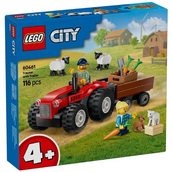 Lego City - Red Farm Tractor with Trailer and Sheep