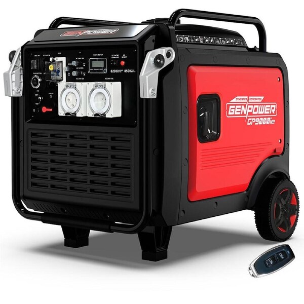 GENPOWER 8.5kW Peak 8.2kW Inverter Generator, Push Button & Remote Start, ATS Compatible, RCD, Portable w/ Wheels, 27L Fuel Tank, Grid Power Home Backup