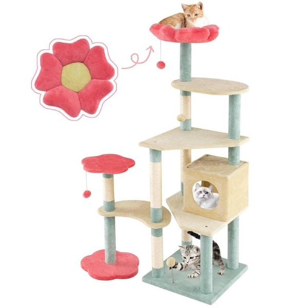 Costway 155cm 7-Level Floral Cat Tree Kitten Tower w/Flower-Shaped Padded Perch Sisal Scratching Post Pet House