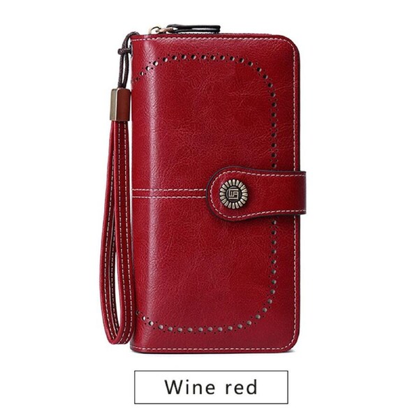 Red Women Leather Zipper Wallet Lady Long Purse Card Holder Coin Case Handbag Clutch