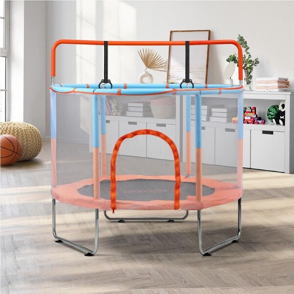 Mazam 60'' Kids Trampoline Enclosure Safety Net Rebounder Round Hanging Bar Rings