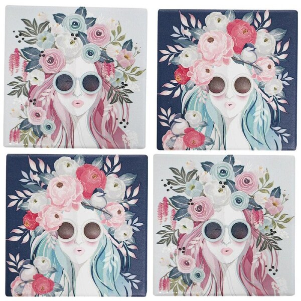 4pc LVD Ceramic Coasters Vogue Placemat/Pad Home/Kitchen Decor 9.5cm Square