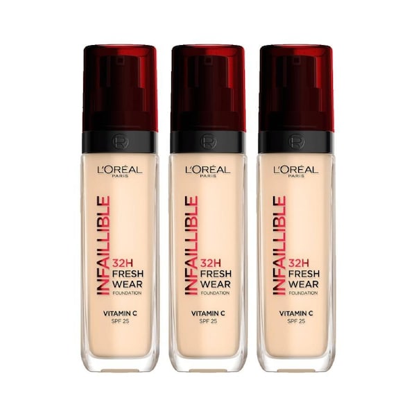 3 x L'Oreal Paris Infaillible 32H Fresh Wear Liquid Foundation 30mL - 120 Golden Vanilla