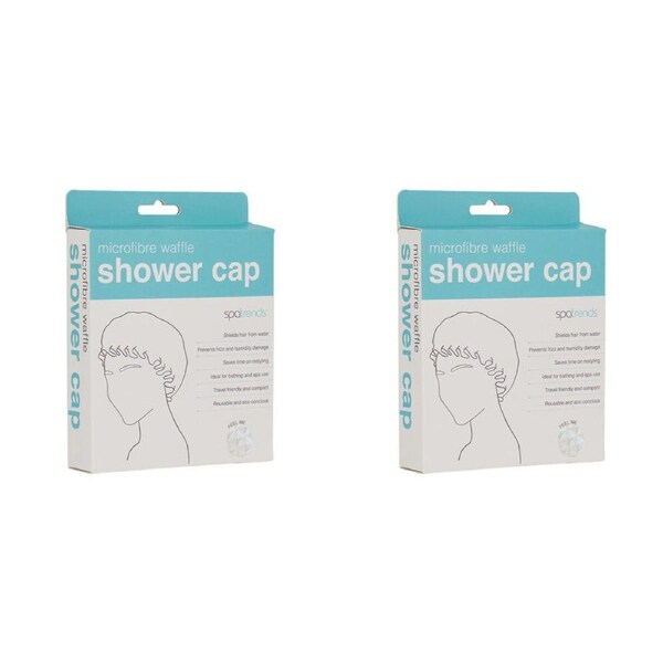 2PK Annabel Trends Spa Microfibre Waffle Shower Cap Hair/Head Cover Wrap White