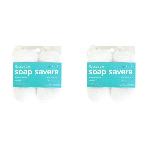 4pc Annabel Trends Spa Reusable Soap Saver Foaming Exfoliating Pouch White