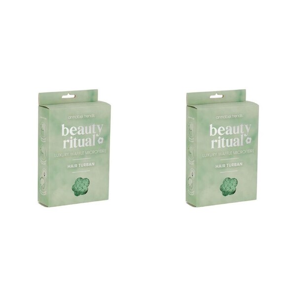 2PK Annabel Trends Beauty Ritual Luxury Waffle Hair Turban Drying Towel Moss